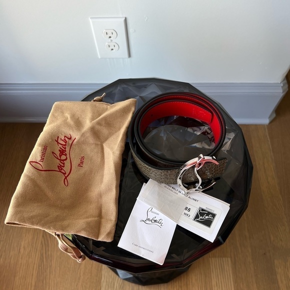 CHRISTIAN LOUBOUTIN Reversible Logo Croc-Embossed Leather Belt - Picture 8 of 10